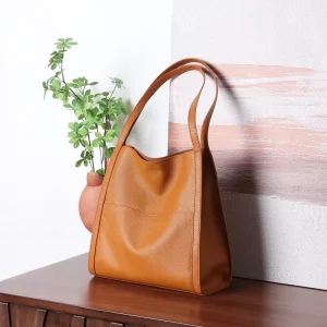 Large Capacity Solid Color Womens Genuine Leather Casual Tote Bags Female Handbags Ladies Shoulder Bag Bucket Bag