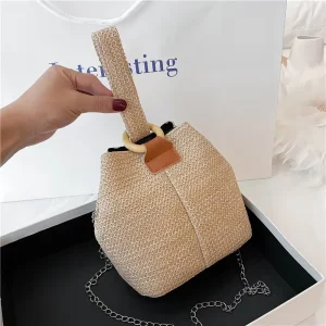 Large Capacity Striped Bamboo Woven Crossbody Tote Bag Latest Fashion Designer Beach Casual Straw Bag