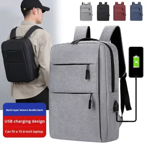 Large Capacity Unisex Laptop Backpack with Zipper Closure Waterproof USB Charging Oxford Material Backpack