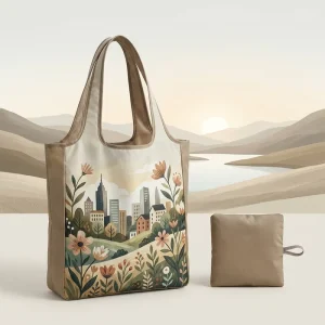 Large Capacity Waterproof Portable Foldable Striped Polyester Shoulder Handle Pull On Closure Storage Travel Shopping Bag