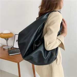 Large Capacity Women Black PU Leather Ladies Shoulder Bag Fashion Leather Hobo Bag Purse
