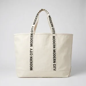 Large Capacity Women Ivory Beige Black Cotton Canvas Long Rope Handle Shoulder Gift Tote Shopping Bag Letter Printing Logo