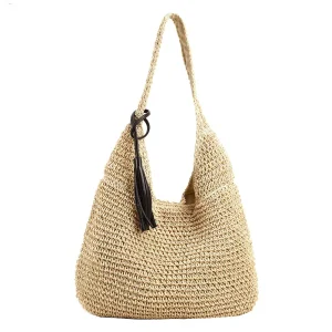Large Capacity Women Straw Handbags High Quality Ladies Weave Shoulder Messenger Bags Casual Female Beach Tote Shopping Bag