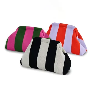 Large Capacity Women’s 3D Knitted Clutch Bag Fashionable Knitted Striped Versatile Polyester Cosmetic Clutch Bag