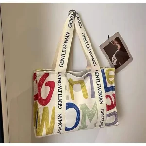 Large Capacity Women’s Canvas Tote Bag With Fashion Letter Design Eco Friendly Shopping Bags With Custom Printed Logo
