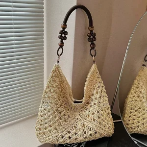Large Capacity Women’s Straw Woven Shoulder Bags Summer Seaside Holiday Underarm Bag Fashion Female Travel Tote Handbags