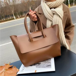 Large Capacity Women’s Tote Bag Hand-Carry Single-Shoulder Retro Fashion PU Material