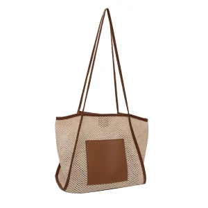 Large Capacity Woven Shoulder Bag Fashionable Beach Bag with Custom Pattern Straw Woven Simple Casual Style