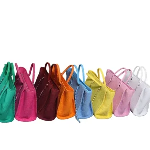 Large Chain Handbag Terry Cloth Tote Toweling Resort Beach Bags