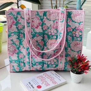 Large Cotton Handmade Soft Floral Quilted Beach Tote Bag