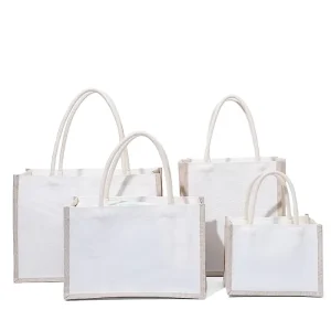 Large Cotton and Jute Preta Tote Makeup Bag Reusable Grocery Eco Shopping Tote Bag