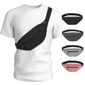 Large Crossbody Waist Bag with 4 Zipper Pockets for Sports Festival Exercise Travel Running Leisure Hands free Wallet Waist Bag