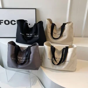 Large Custom Cotton Canvas Totebag Shopping Bag Reusable Grocery Shopping Shoulder Tote Bags With Hidden Button and Pockets