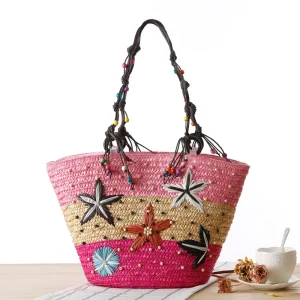 Large Fashion Woven Wheat Straw Bag Handbag Women’s Tote Beach Bag