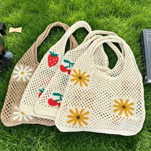 Large Fruits Capacity Woven Tote Bag Summer Straw Shoulder Crossbody Bag for Women Beach Vacation Handbag