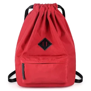 Large Lightweight Nylon Drawstring Gym Sack Pack Backpack Waterproof Drawstring Sport Bag with Front Pocket for Women Men