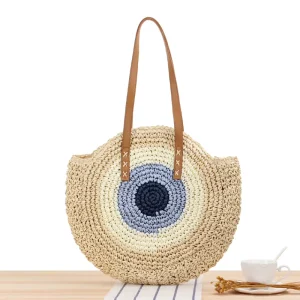 Large Moroccan Striped Hollow Rattan Straw Beach Tote Bag Women’s Natural Woven Tote Bag