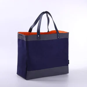 Large Reusable 12OZ Cotton Canvas Custom Logo Shopping Tote Bags With Polyester Lining Inside Pocket Zipper
