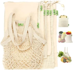 Large Tote Bags Cotton Net Shopping Tote Ecology Market String Bag Simple Ecology Washable and Reusable Cotton Bags 3 Pack