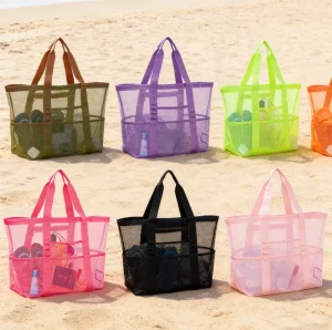 Large Waterproof Handheld Shoulder Bag Mesh Tote Bag Beach Bag with Zipper