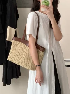 Large Woven Straw Tote Bag Women Open Top Medium Soft Summer Shoulder Handbag