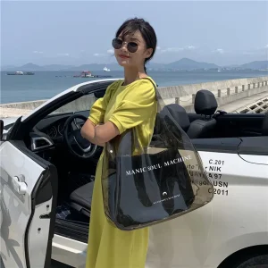 Laser Bag Customized Transparent PVC One Shoulder Waterproof Large Capacity Summer Tote Bag Women’s Jelly One Shoulder Large Ba