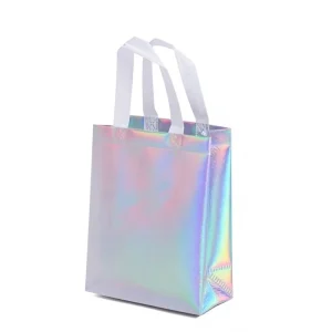 Laser printed Silver Coated Non Woven Eco Friendly Single Shoulder Tote Bag for Clothing Shoe Shopping Advertising Packaging