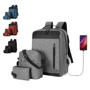 Latest Design Business Backpack Large Capacity USB Charging Fashion School Bag 3pcs Set Laptop Backpack