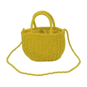 Latest Design Moroccan Handmade Woven Woman Kids Children Girls Paper Straw Beach Bag With Drawstring Pocket