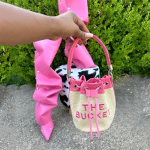 Latest Designer Woven Bucket Bags for Women Trendy Casual Tote Removable Shoulder Strap Letter Decoration Evening Handbags Purse