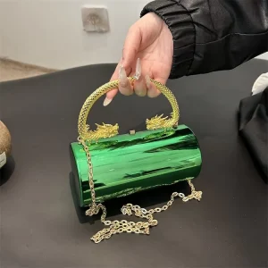 Latest Style Metallic Colors Women Dinner Bags W Cool Dragon Handle Evening Bag for Ladies Party Wear