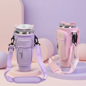 Leak Proof 40 Oz Water Bottle Cup Holder Pouch Water Bottle Carrier Bag With Strap Phone Pocket
