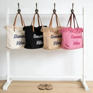 Leather Shoulder All Seasons Large Capacity Canvas Embroidered Letter Tote Bag Women’s Beach Daily Use Shoulder Strap Handbag