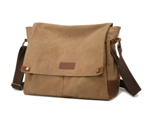 Leather Travel Messenger Office Crossbody Mens Bag Durable Cotton Canvas Messenger Sling Shoulder Bag