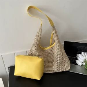 Leisure Beach Summer Popular Rattan Straw Woven Open Bag Fashion Western Style Shoulder Travel Middle Size No Lining