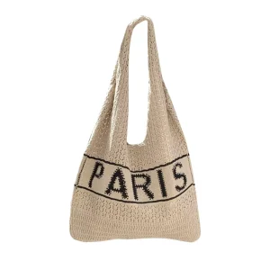 Letters Large Capacity Shopping Shoulder Bag Mesh Hollow Woven Knitted Bag