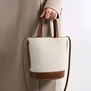 Light Luxury New Arrival Patchwork Handbag Bucket Bag All Match Contrasting Color Simple Fashion Bag