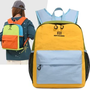 Lightweight Backpack Colorblock Design Mesh Side Pockets Front Flap Pocket Dual Top Zippers Ventilated Shoulder Straps