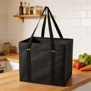 Lightweight Black Collapsible Non Woven Tote Basket Eco Friendly Reusable for Daily Grocery Runs Farmers Market and Food Storage