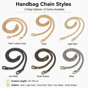 Lightweight Gun Metal Gold Plated Replacement 50 Inch Sling Chain Strap with Clasp for Shoulder Bags