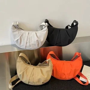 Lightweight Nylon Shoulder Hobos Bags for Women Simple Pleated Design Ladies Crossbody Bag Versatile Travel Female Handbag Purse