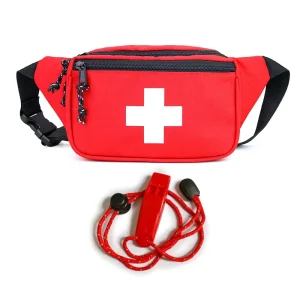 Lightweight Red Lifeguard Waist Bag with Whistle Waterproof Polyester Belt Bag Unisex Fanny Pack for Men and Women