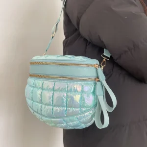 Limited Stock Iridescent Women Puffer Fanny Pack Bags Popular Crossbody Casual Large Capacity Soft Puffy Waist Belt Bum Bags