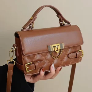Lingge Small Square PU Women’s Messenger Bag with Chains Single Root Strap Fashionable Portable Shoulder Bag