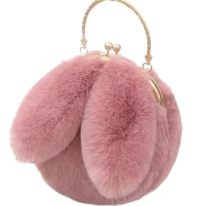 Lovely Fluffy Purse Lock Buckle Tote Bag Plush Crossbody Handbag for Girls