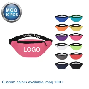 Low MOQ 10pcs Custom Logo Printed Outdoor Sport Zipper Closure Casual Style Pocket Navy Blue Waist Bag for Corporate Gifts