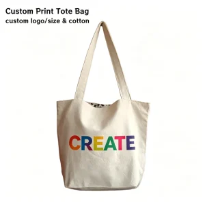 Low MOQ Custom Your Logo Printed Reusable Natural 12oz Cotton Made Large Size Tote Bag