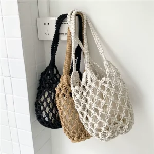 Low Price Drop Shipping Hollow-out Straw Bag Large Capacity Beach Bag Leisure Woven Bucket Bag for Women