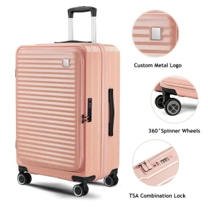 Luggage ABS+PC Expandable Hard Suitcase 20 24 28 TSA Lock Silent Wheel Waterproof Front Open Travel Trolley Case Pink Black Grey