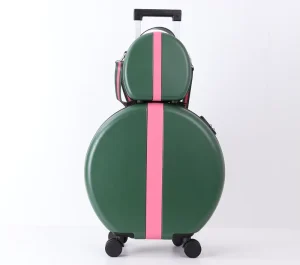 Luggage ABS+pc Lovely Round Suitcase Pink Zipper Suitcase Girls Custom Round Suitcase With Spinner Wheels